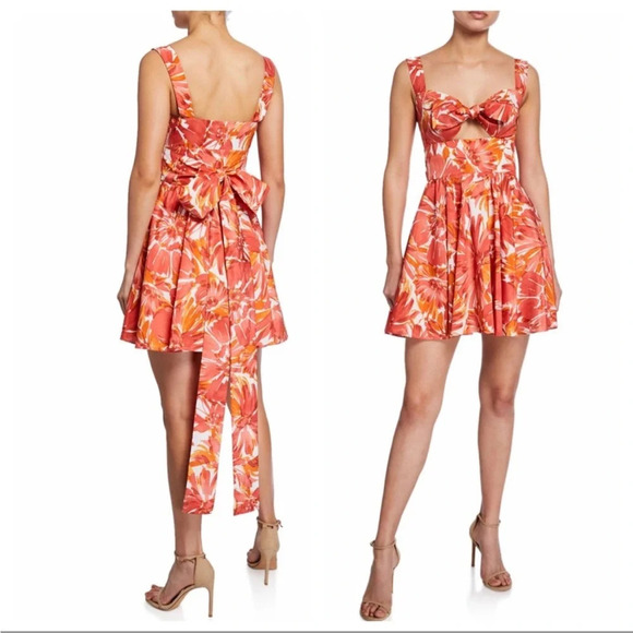 Alexis Floral Print Dress Orange Pink Tie Bow Size M - Picture 1 of 8